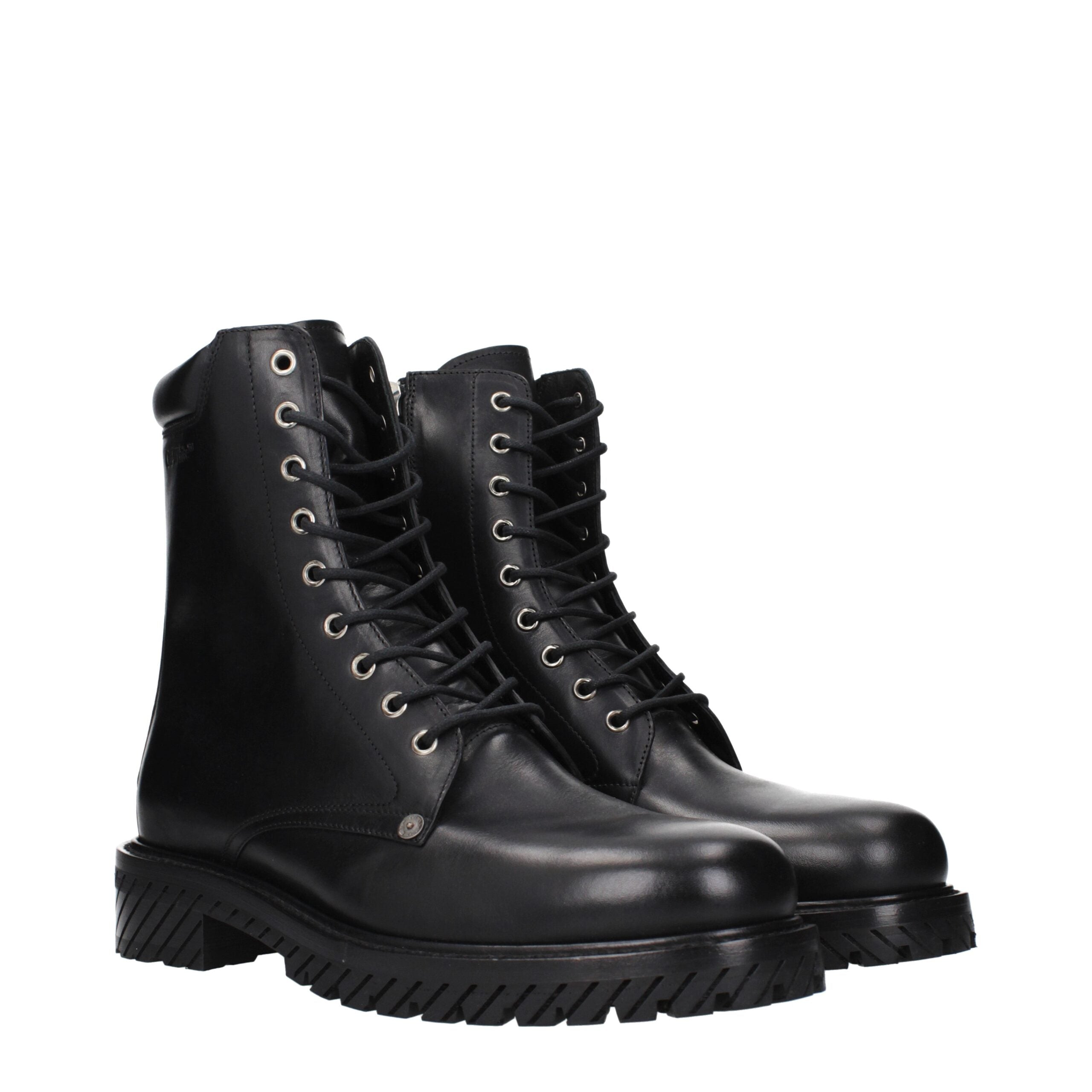Black Leather Ankle Boots With Vintage Effect