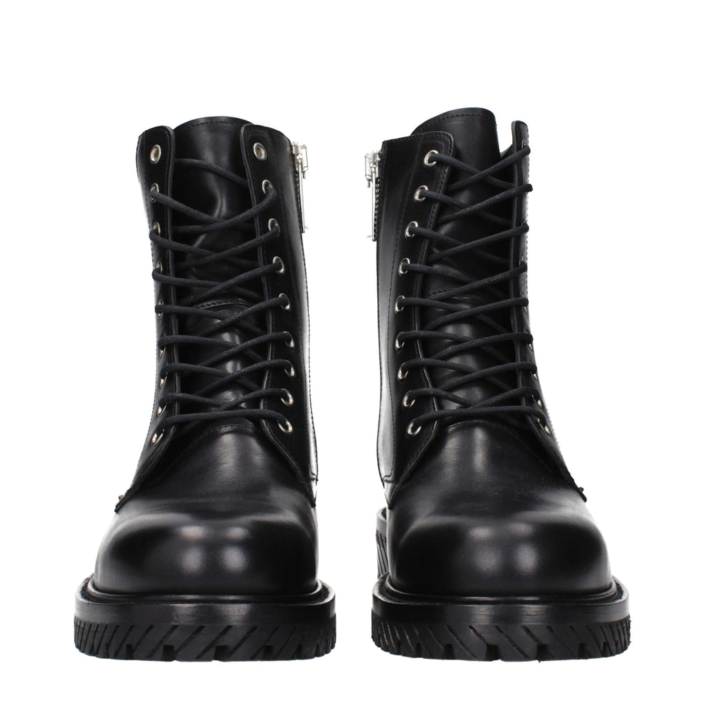 Black Leather Ankle Boots With Vintage Effect