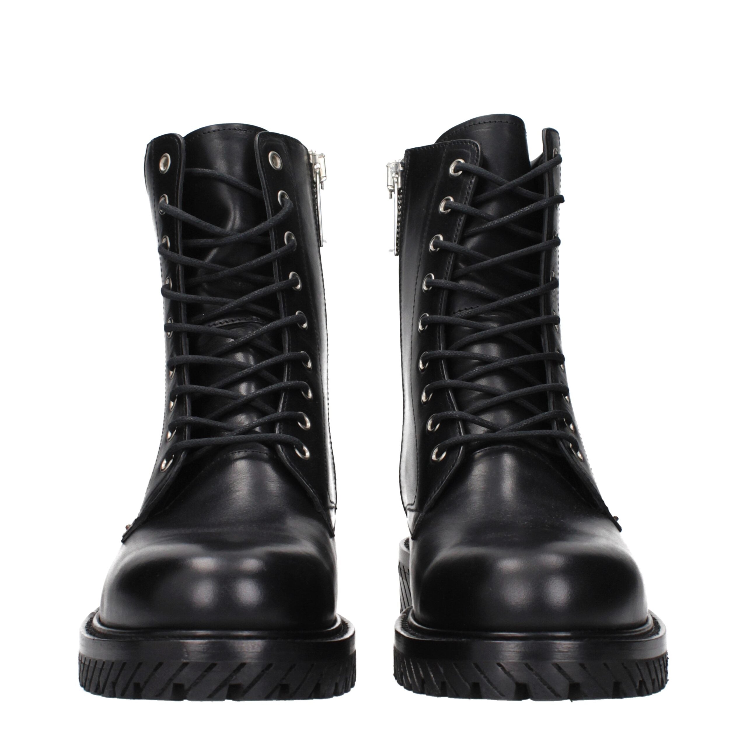 Black Leather Ankle Boots With Vintage Effect