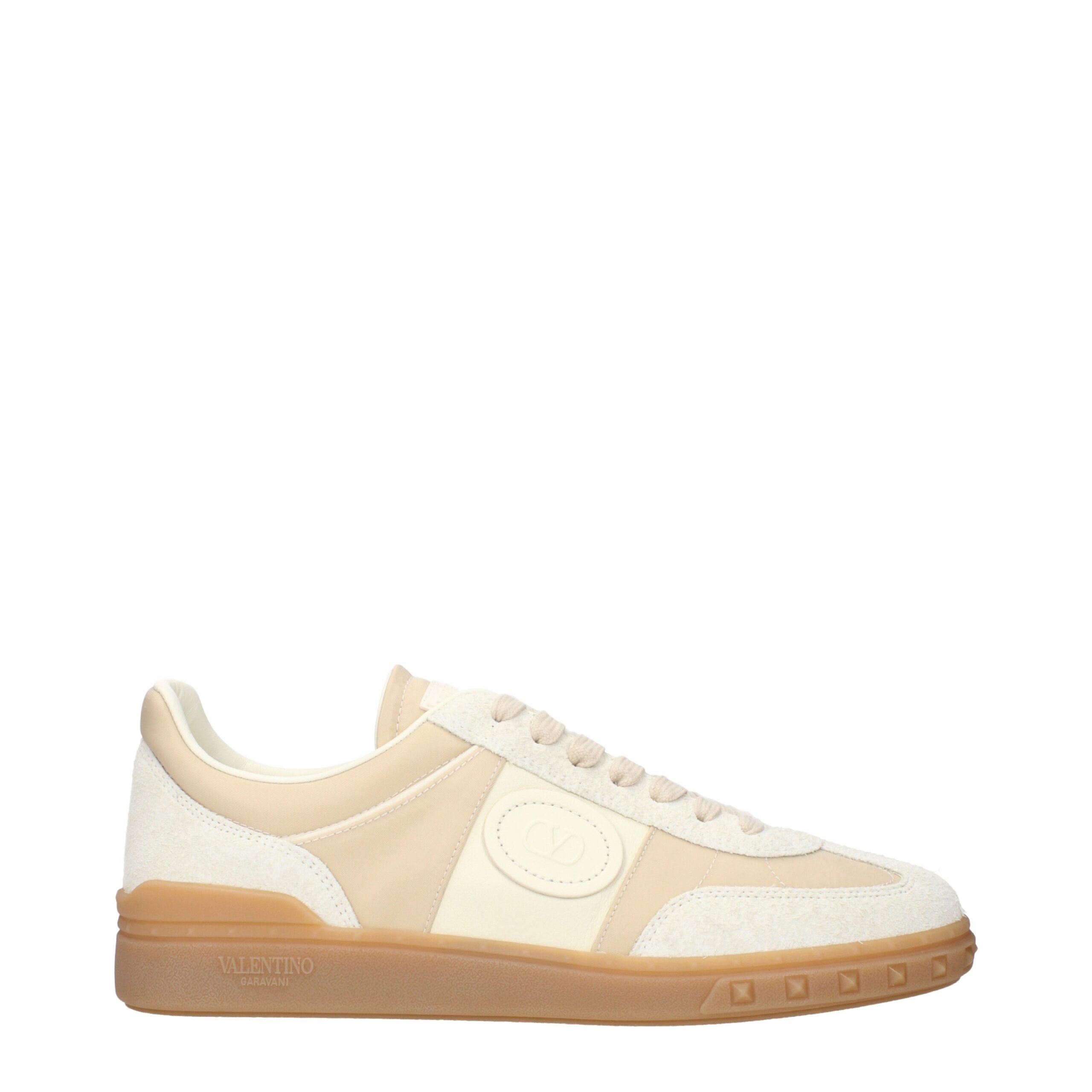 Beige Fabric Low-Top Sneakers
