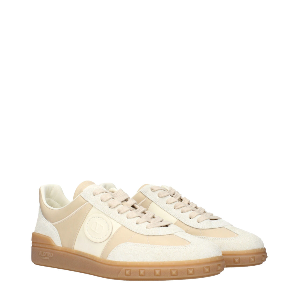 Beige Fabric Low-Top Sneakers