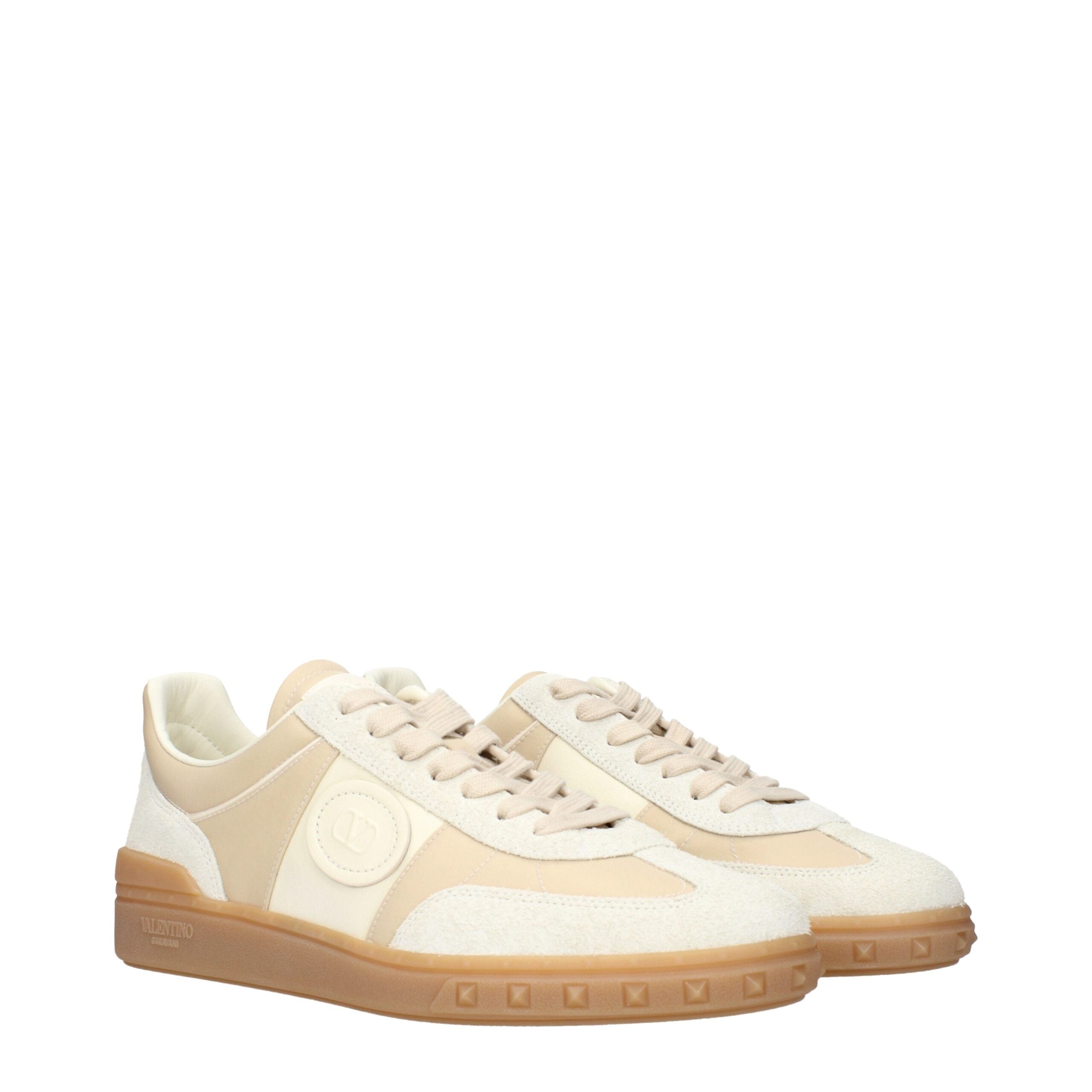 Beige Fabric Low-Top Sneakers