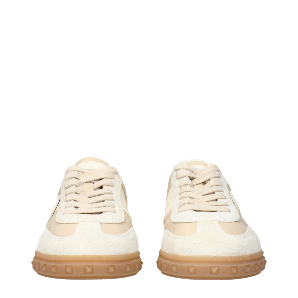Beige Fabric Low-Top Sneakers