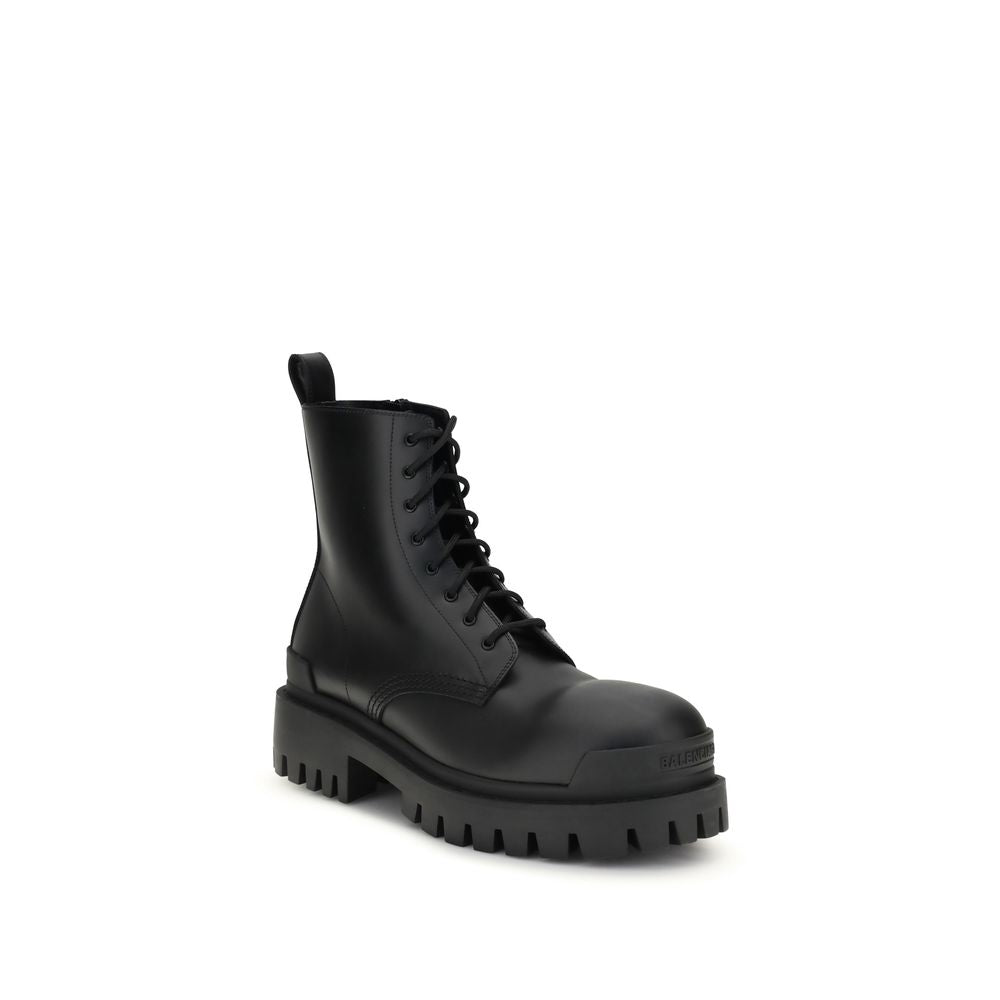 Black Calfskin Strike Lace-Up Boots