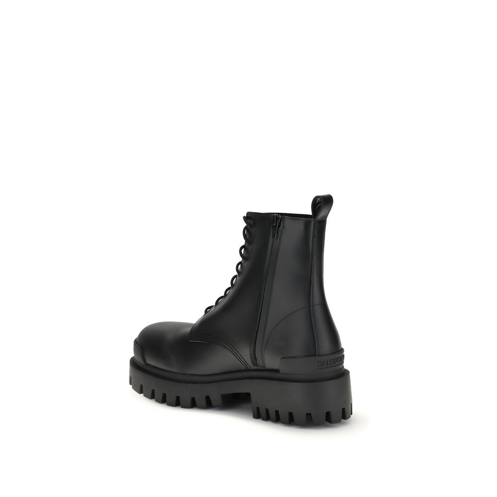 Black Calfskin Strike Lace-Up Boots