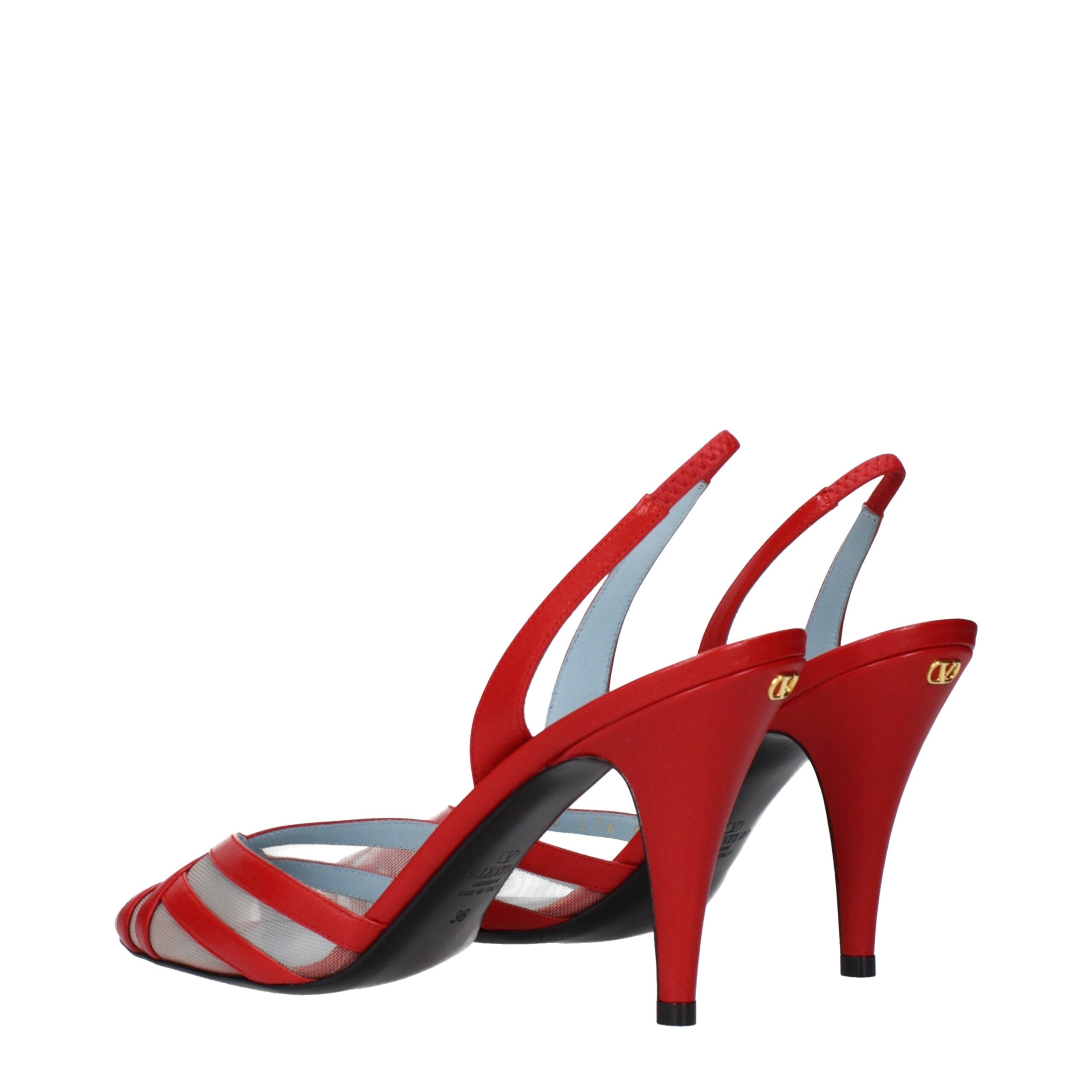 Red Leather Stiletto Heel Sandals
