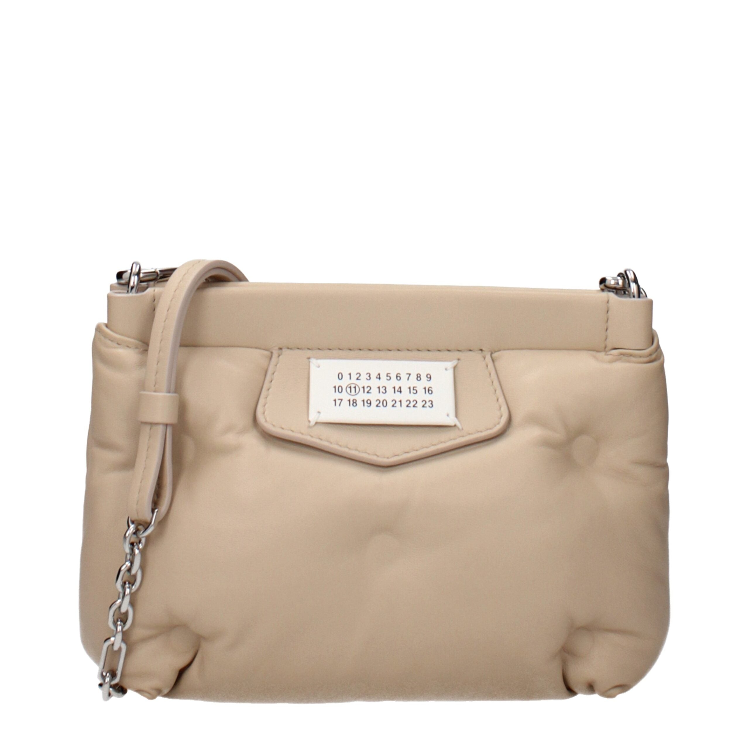 Beige Full‑Grain Leather Crossbody Bag
