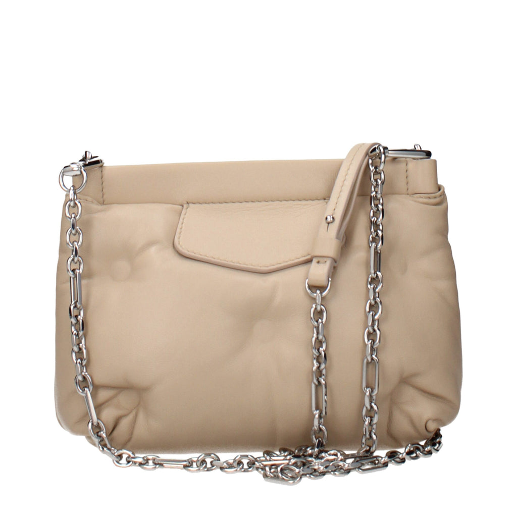 Beige Full‑Grain Leather Crossbody Bag