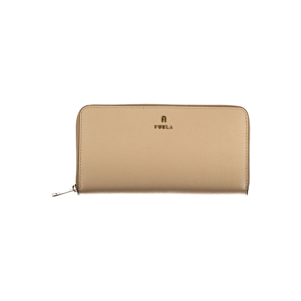 Beige Leather Camelia XL Zip Around Wallet