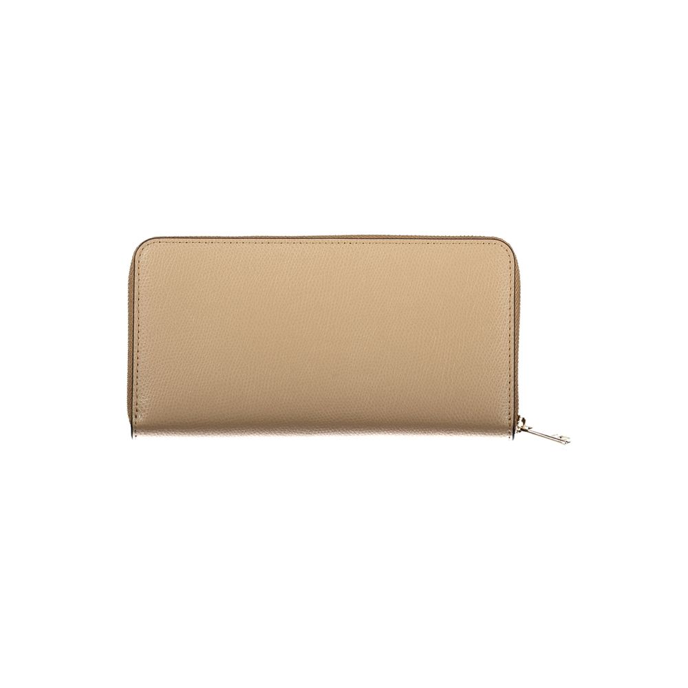 Beige Leather Camelia XL Zip Around Wallet