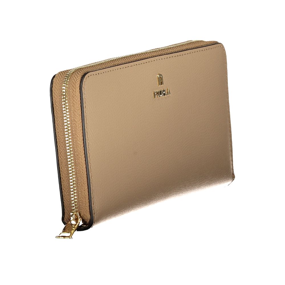 Beige Leather Camelia XL Zip Around Wallet