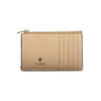 Beige Leather Camelia M Zipped Card Wallet