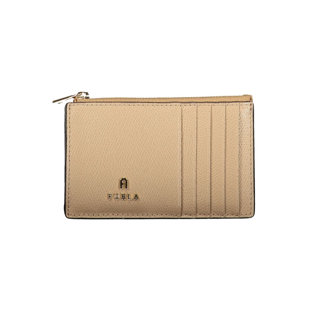 Beige Leather Camelia M Zipped Card Wallet