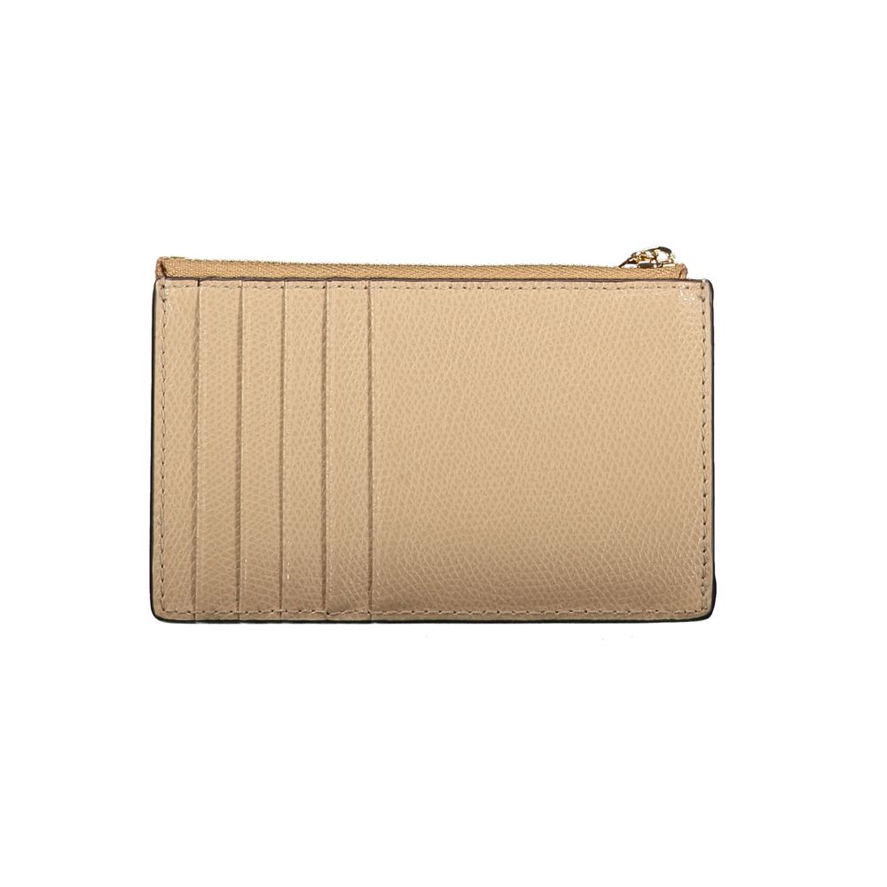 Beige Leather Camelia M Zipped Card Wallet