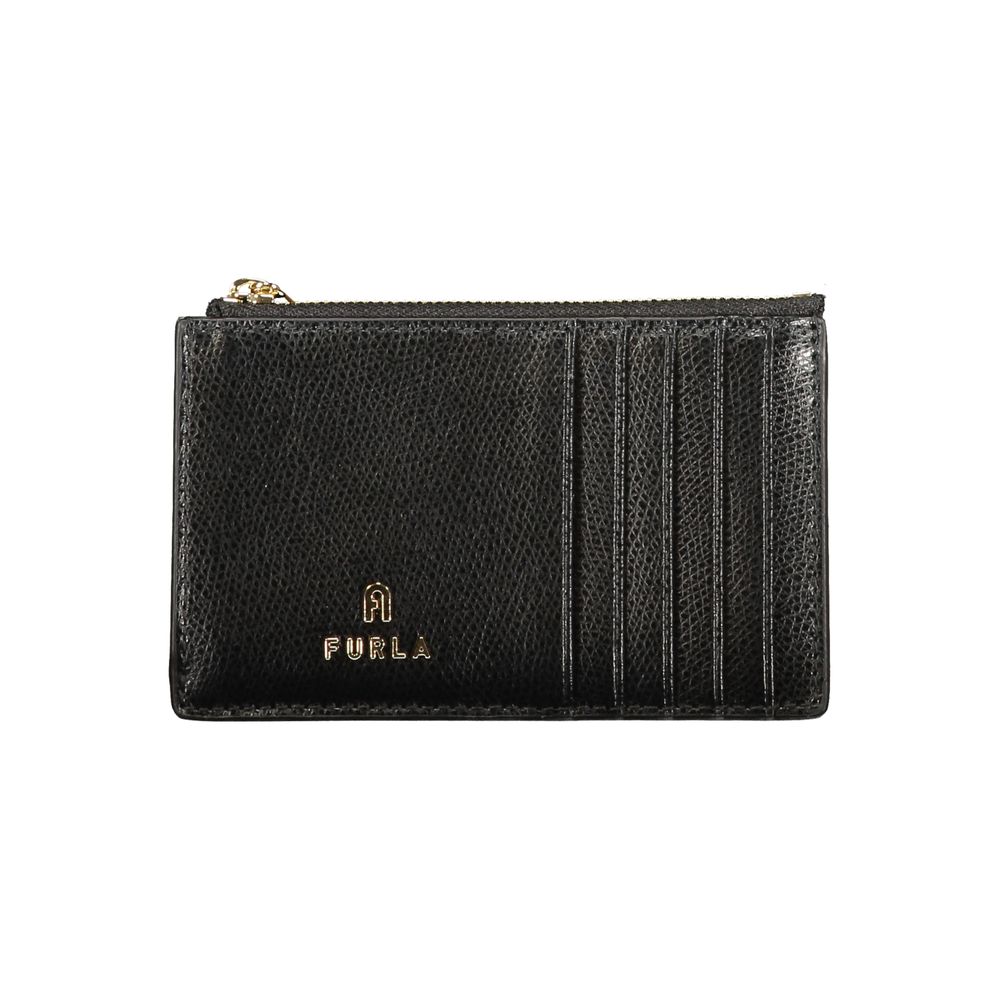 Camelia M Zipped Card Wallet in Nero Leather