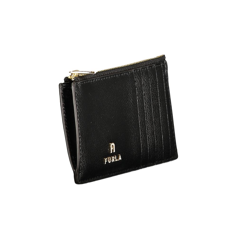 Camelia M Zipped Card Wallet in Nero Leather