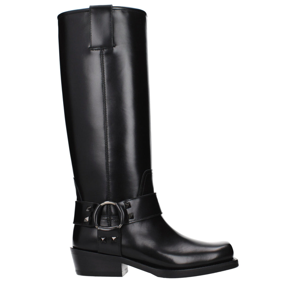 Black Leather Studded Boots