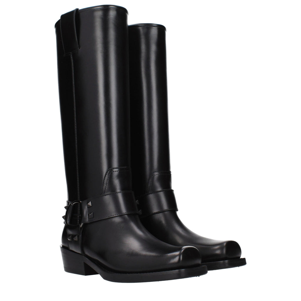 Black Leather Studded Boots