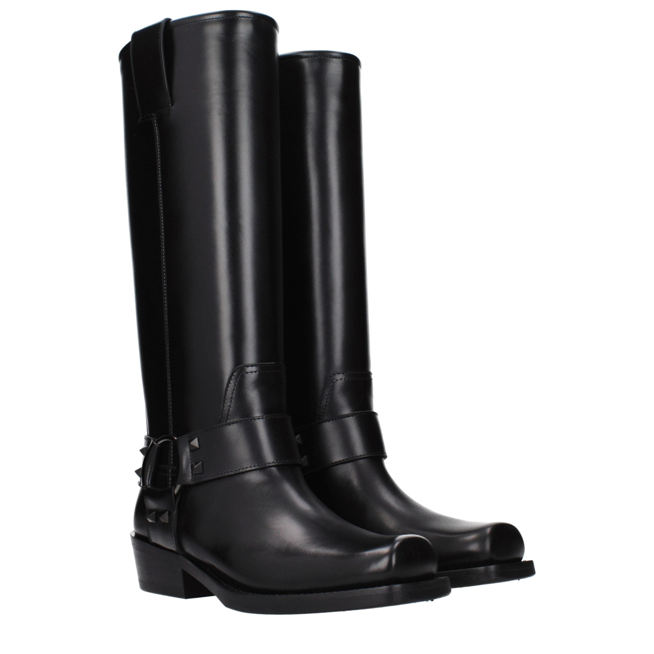 Black Leather Studded Boots