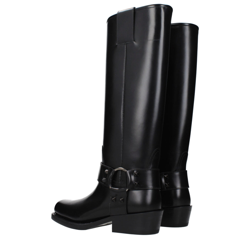 Black Leather Studded Boots