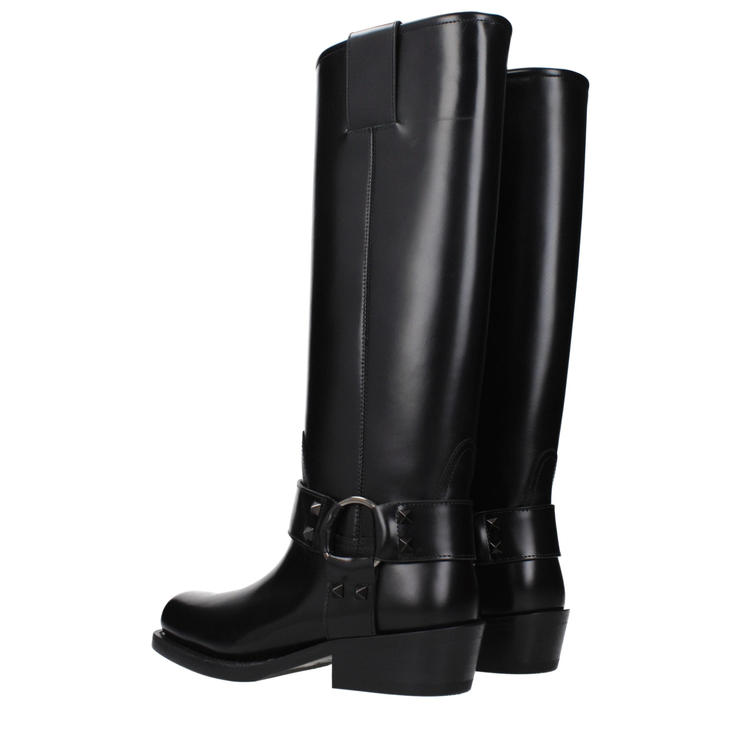 Black Leather Studded Boots