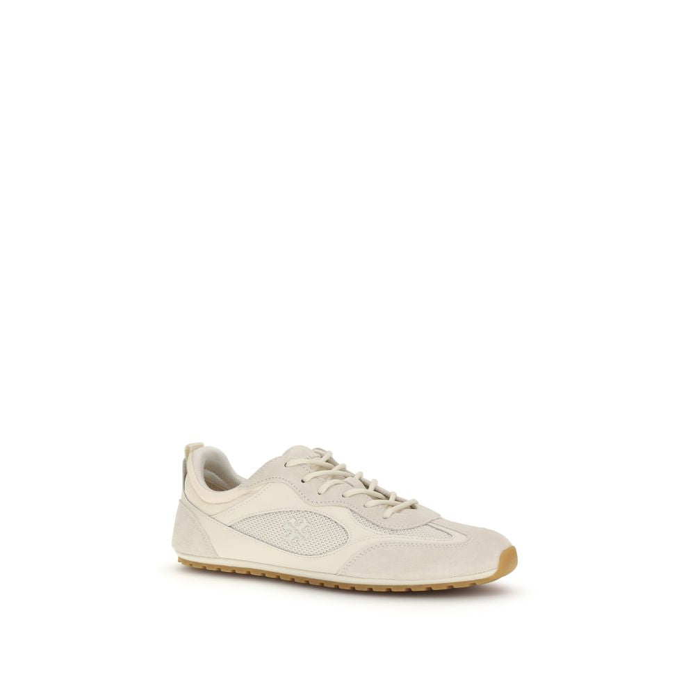 Beige Polyester And Calf Leather Field Sneakers