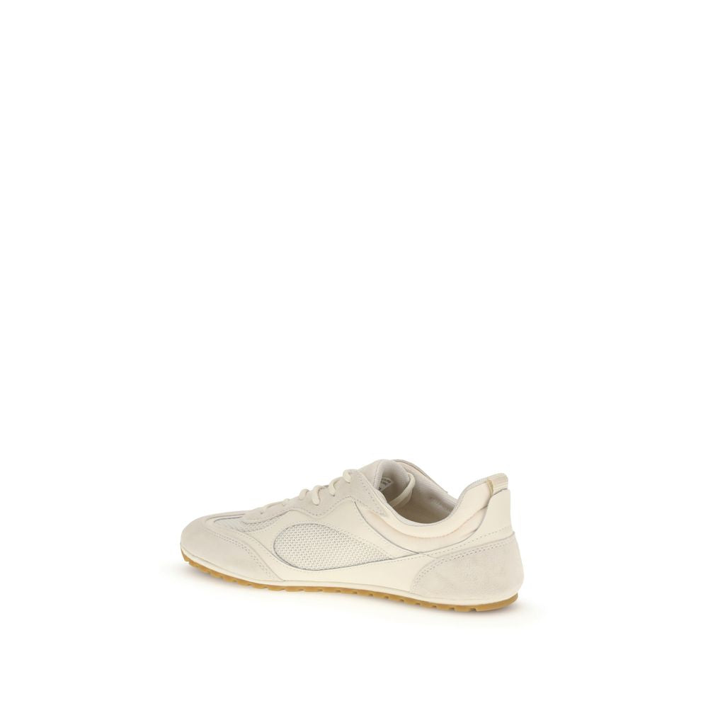 Beige Polyester And Calf Leather Field Sneakers
