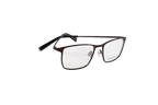 Eyeglasses with a dark frame on a white background