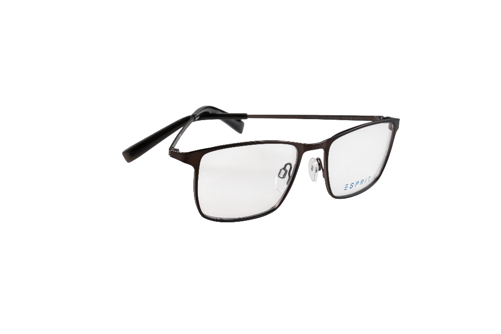 Eyeglasses with a dark frame on a white background